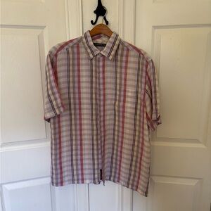 Cubavera guayabera Plaid Short Sleeve Shirt 100% linen button up Cuban pink gray